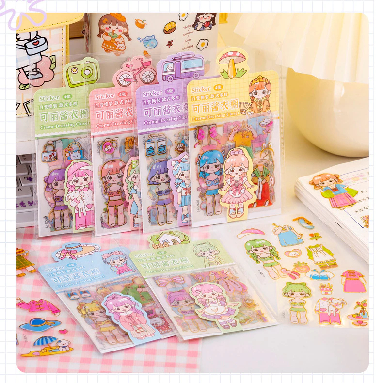 Jual Stiker Dressing Closet Sticker 4 Lembar Karakter Kartun Cute Girl ...