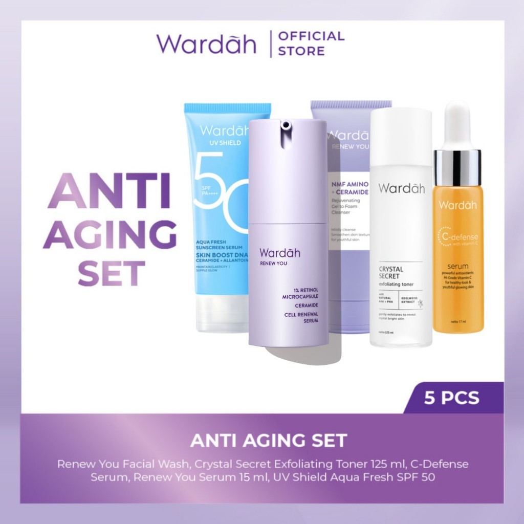 Paket Skincare Wardah Isi 5 pcs - Face Wash, Toner, Moisturizer Gel, Serum, & Sunscreen Paket Solusi Masalah Kulit