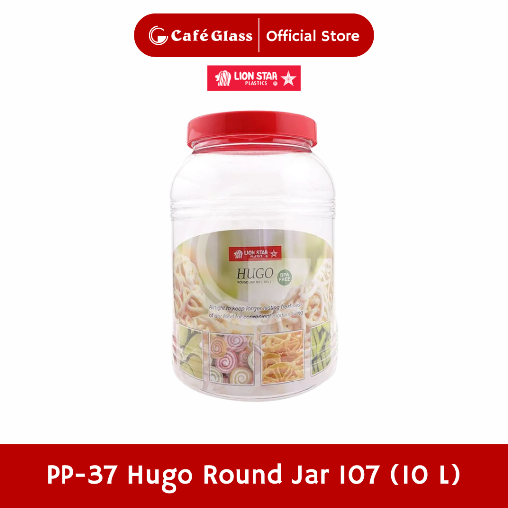 Toples Kerupuk 10L Plastik Bulat - Hugo Round Jar (Pp-37) Kedap Udara - Lion Star