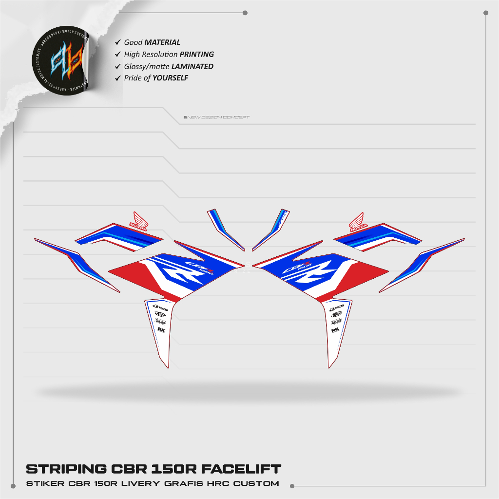 Jual STRIPING CBR 150R FACELIFT GRAFIS ORI HRC TRI COLOR / STIKER MOTOR ...