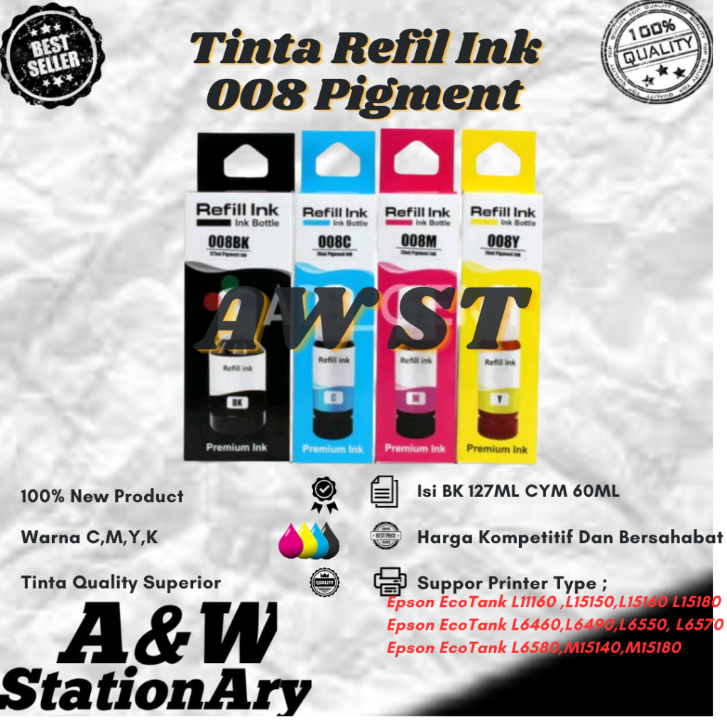 Jual Tinta Refil Ink 008 Pigment 1 Paket For Epson Ecotank L6460 L6490 ...