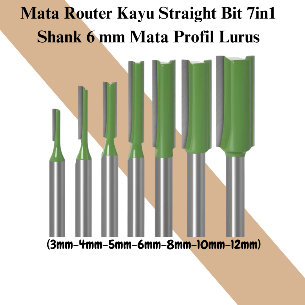 Jual Mata Router Kayu Straight Bit 7 in 1 Shank 6mm Mata Profil Lurus ...