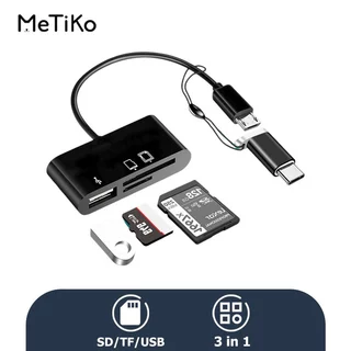 MeTiKo Card Reader 3 in 1 OTG Type-C Micro SD/TF Flash Drive Card Reader Data Reader Cable Card Reader Adaptor