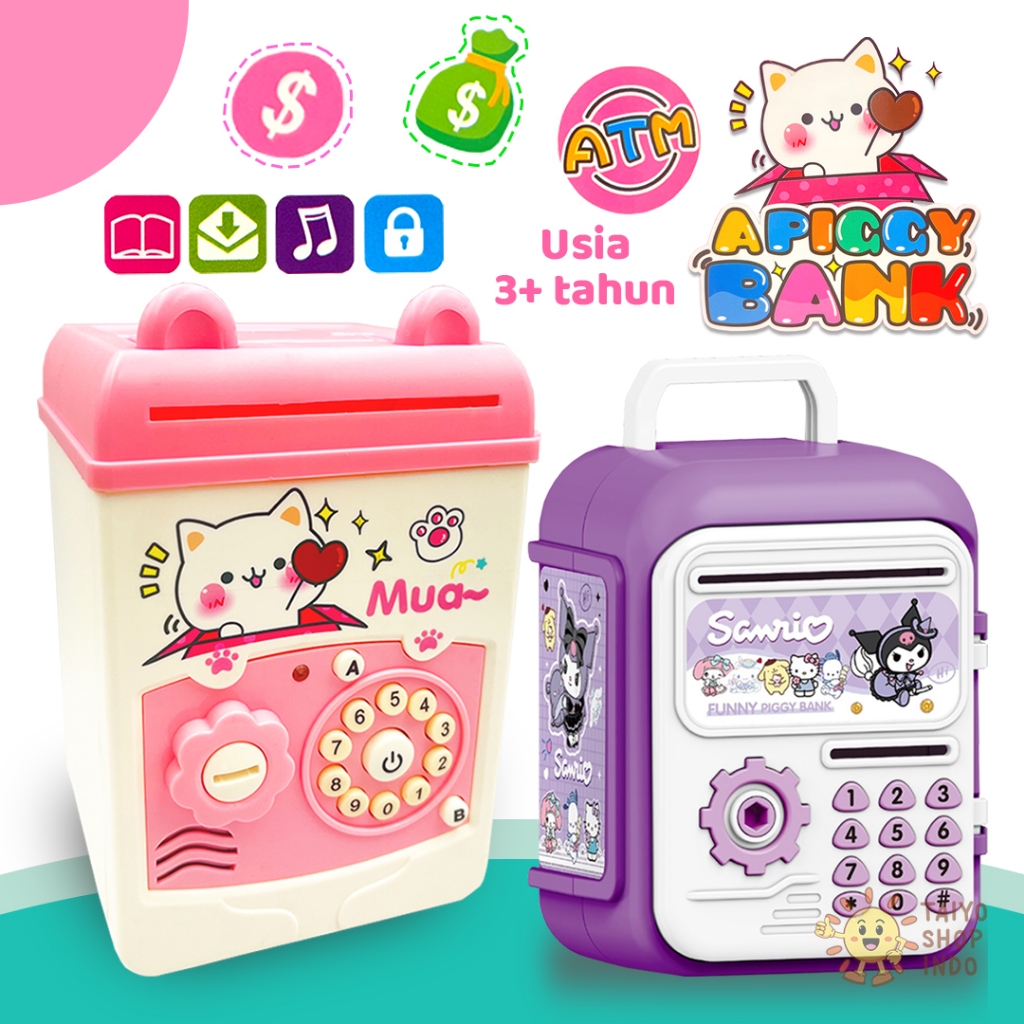 TAIYO Piggy Bank Mini ATM Celengan Uang Koin Coin Money Safe Tabungan  Karakter Lucu Anak Mainan