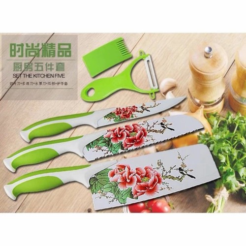 Jual Pisau Set Motif Bunga Flower Kitchen Knife Set 5 Pcs Pisau Dapur ...