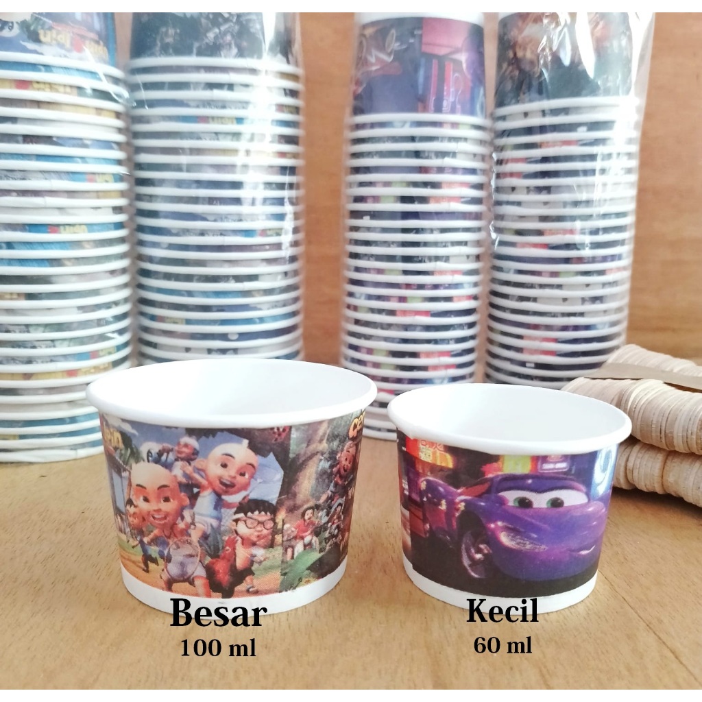 Jual [Isi50] Cup Ice Cream Es Krim Kertas dan Sendok Ukuran 100 ml dan ...
