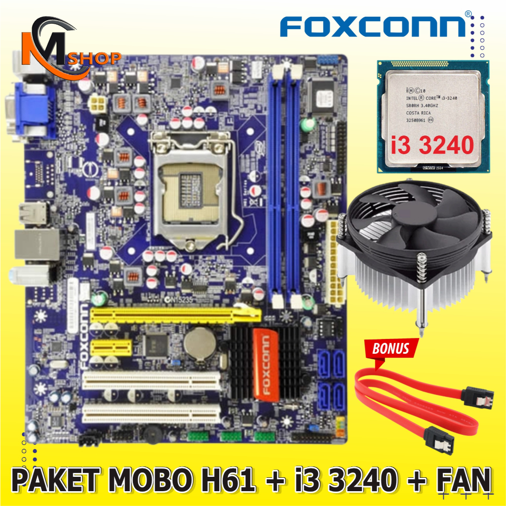 Jual Paket Motherboard Mobo Intel LGA 1155 H61 DDR3 Processor