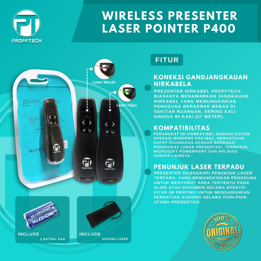 Jual Laser Pointer Usb Wireless Profftech P-400 ( Red / Green Light ...