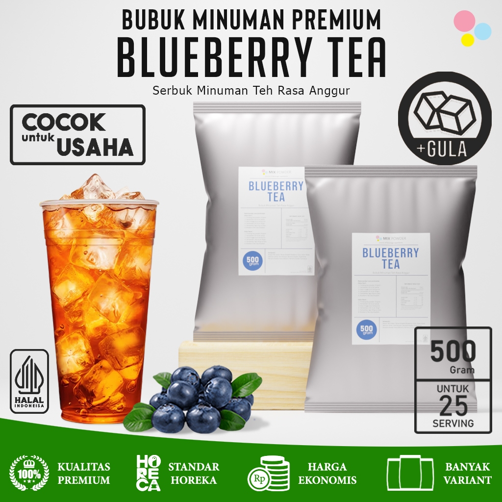 Jual Bubuk Minuman Rasa Blueberry Tea Powder 500 Gr Serbuk Minuman Teh ...