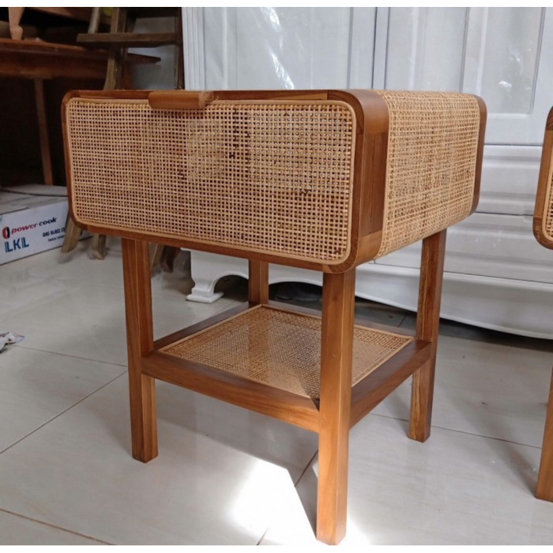 Jual Bed Side Table Rattan Nakas Rotan Bedroom Kombinasi Jati | Shopee ...