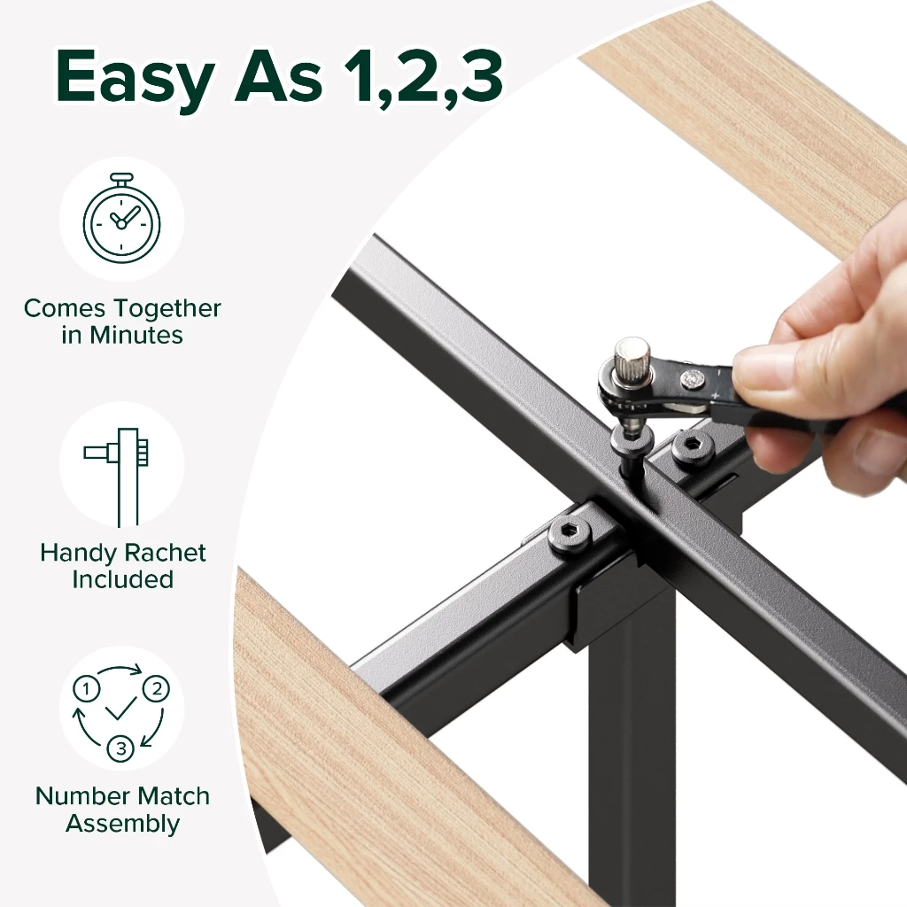 Detail rangka baja dan bilah kayu Dipan Zinus Maya