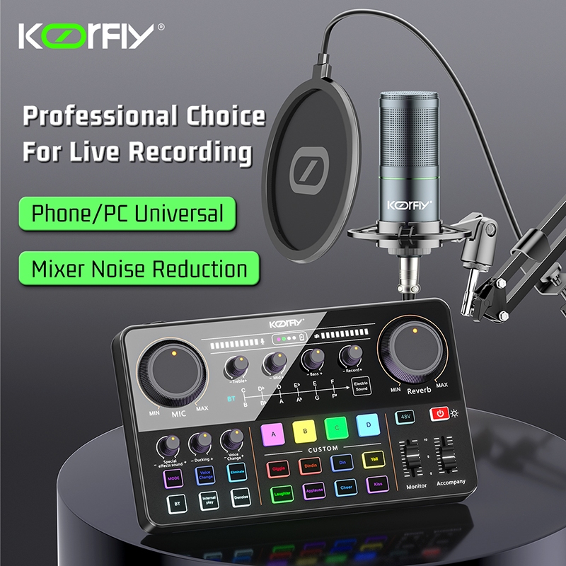 Jual KOORFLY KF04 Terbaru 48V Soundcard Live Mixer 4 DIY Efek Suara