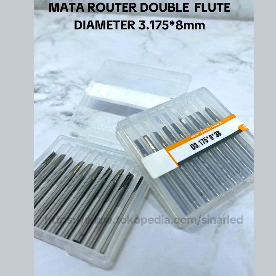 Jual Endmill End Mill DOUBLE EDGE FLUTE STRAIGHT 2F 3.175mm router bit ...