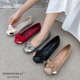Simoncelli Sepatu Flat Wanita Pita Flatshoes Kerja Sepatu Wanita Sepatu Hitam Sepatu Merah