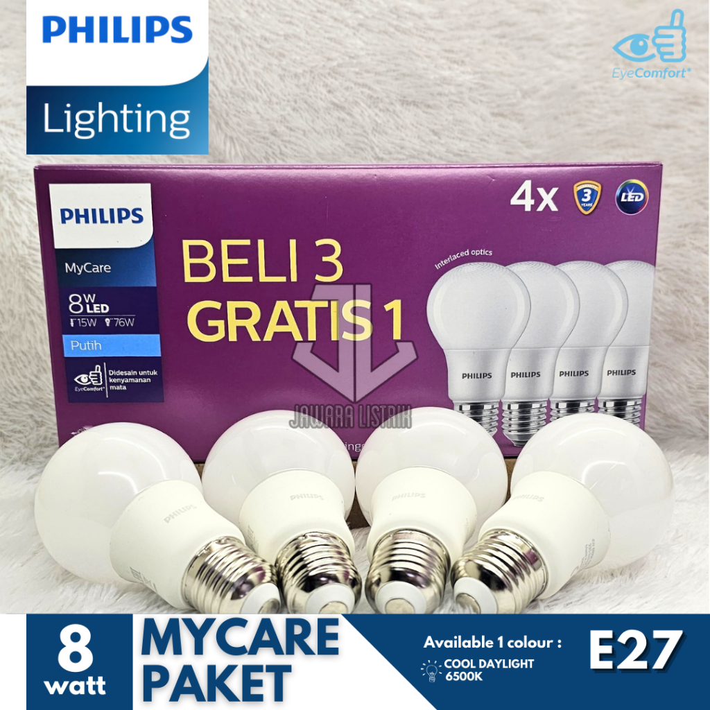 Jual PHILIPS LAMPU LED PAKET 3 GRATIS 1 8W 8 W WATT PUTIH COOL DAYLIGHT ...