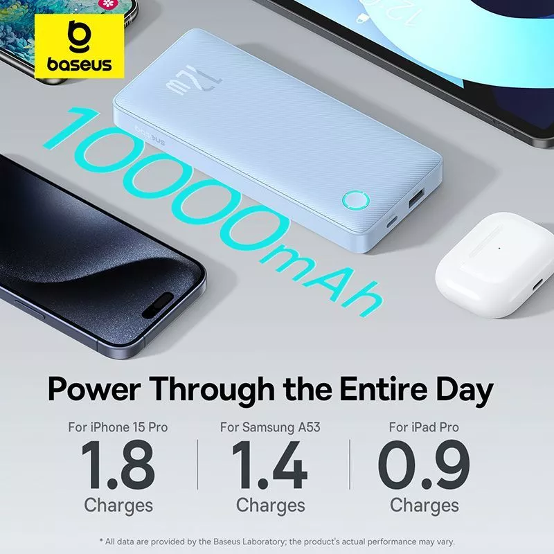 Baseus Power Bank Airpow 10000mAh Fast Charging 3A 12W Cable USB to Type-C Powerbank