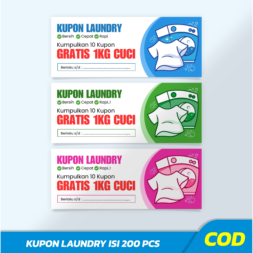Jual ( Isi 200 PCS ) Kartu Kupon Laundry / Kupon Gratis / Voucher ...