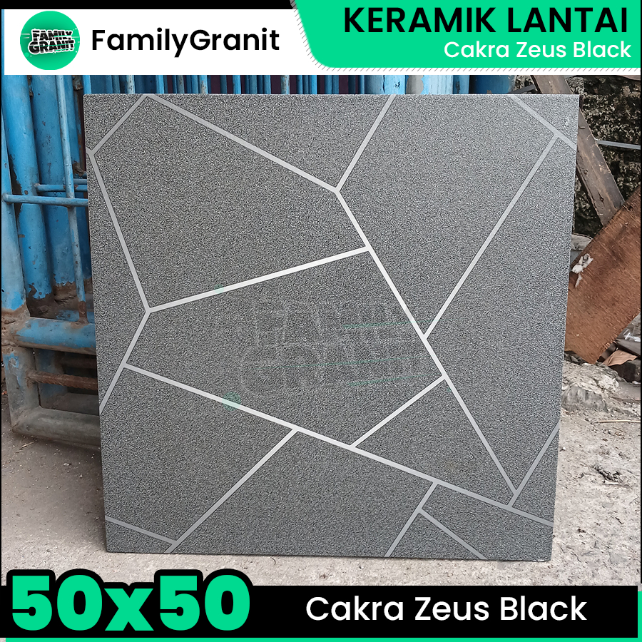 Keramik Kasar 50x50 Cakra Zeus Black Lantai Teras / Garasi / Carport Tekstur Matte