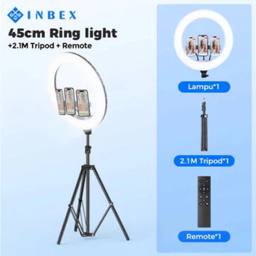 INBEX Ring Light Besar 26cm Tripod 210cm 3 Holder HP Ringlight Tripod Konten Kreator Grati