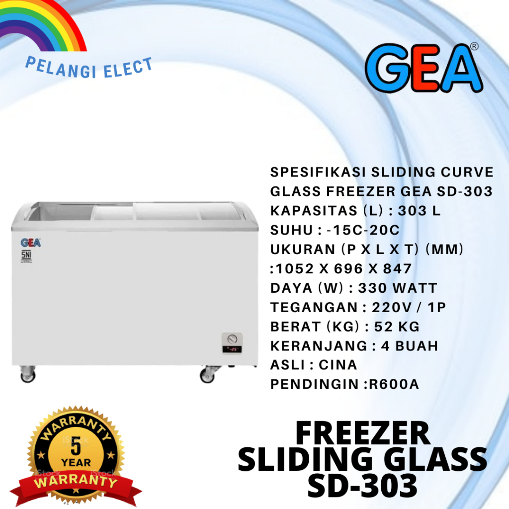 Jual GEA CHEST FREEZER CURVE SLIDING GLASS DOOR 303 LITER PINTU KACA SD