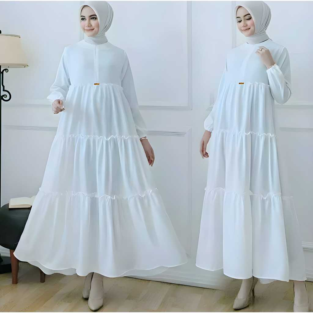 Jual Gamis Jumbo Putih Bersih Rempel Susun 3 Terbaru 2026 Wanita ...