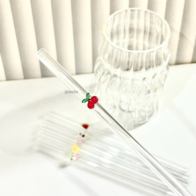 Jual READYSTOCK Korean Glass Straw Ribbon Cherry sedotan kaca motif 3D ...