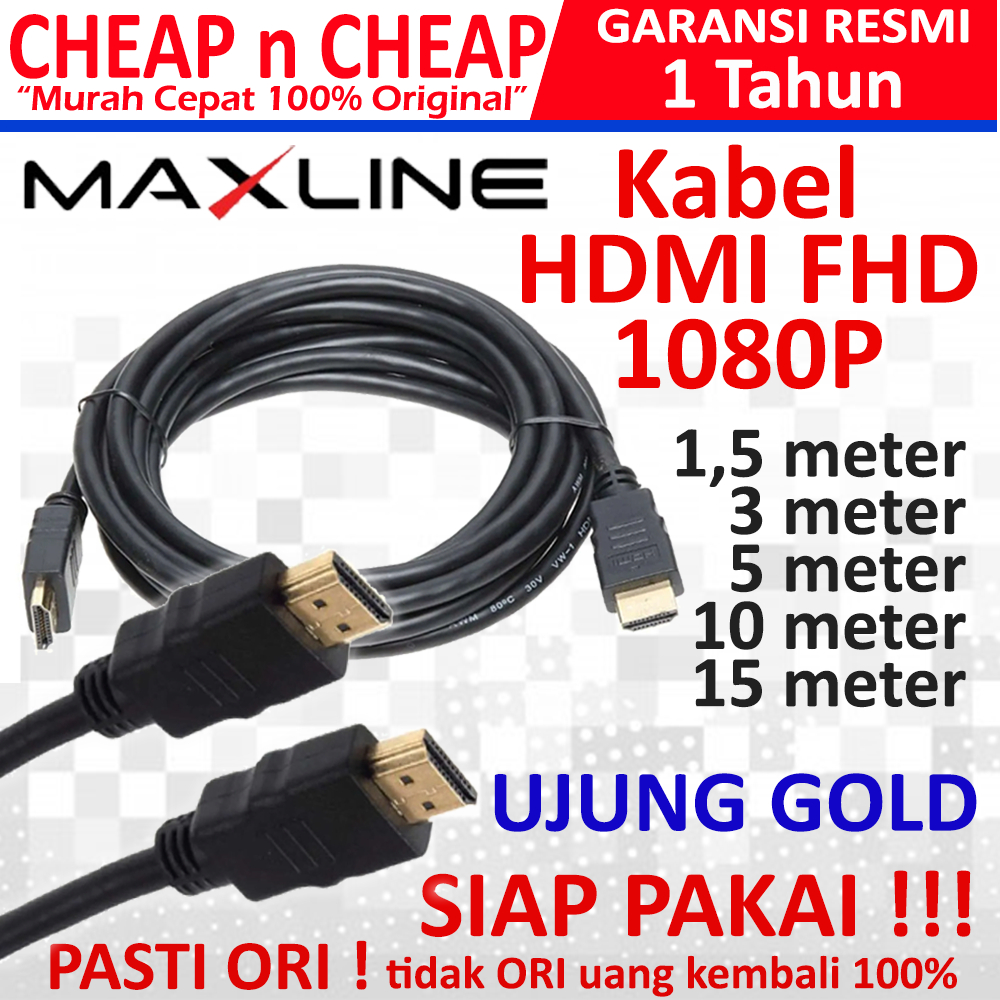 Jual Kabel HDMI Maxline Full HD 1080P 1,5m 3m 5m 10m 15m 20m FHD ...