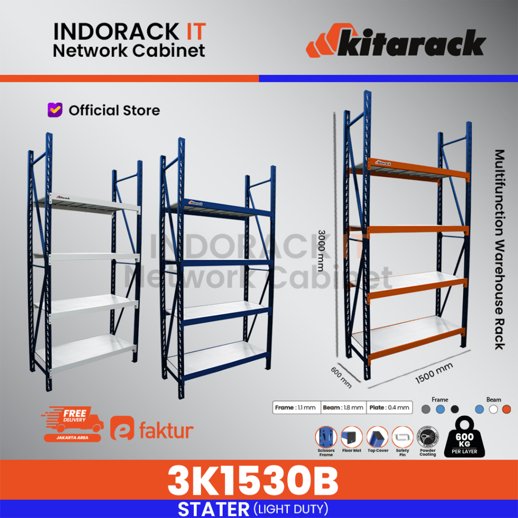 Jual KITARACK Rak Gudang Besi 300kg 3 Meter Panjang 1.5M Rack Gudang 4 ...