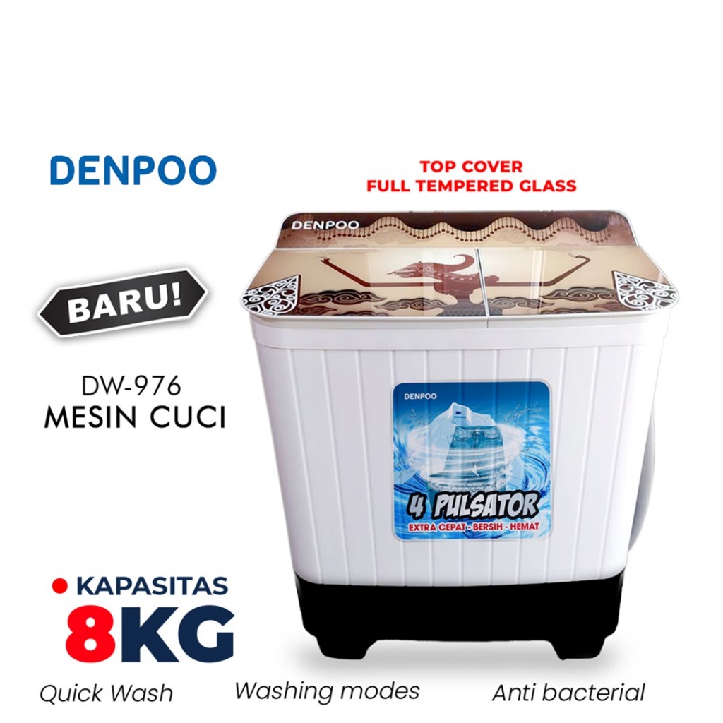 Jual MESIN CUCI Denpoo MESIN CUCI 2 TABUNG DW 976 8 KG LOW WATT SNI