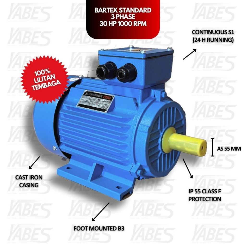 Jual BARTEX Dinamo 3 Phase 380v 30 HP 22000 Watt 100% Lilitan Tembaga ...