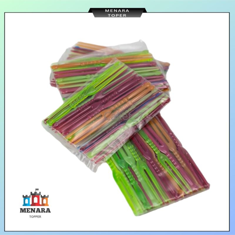 Jual garfu kue plastik / garfu warna warni / garfu buah / isi 20 ...