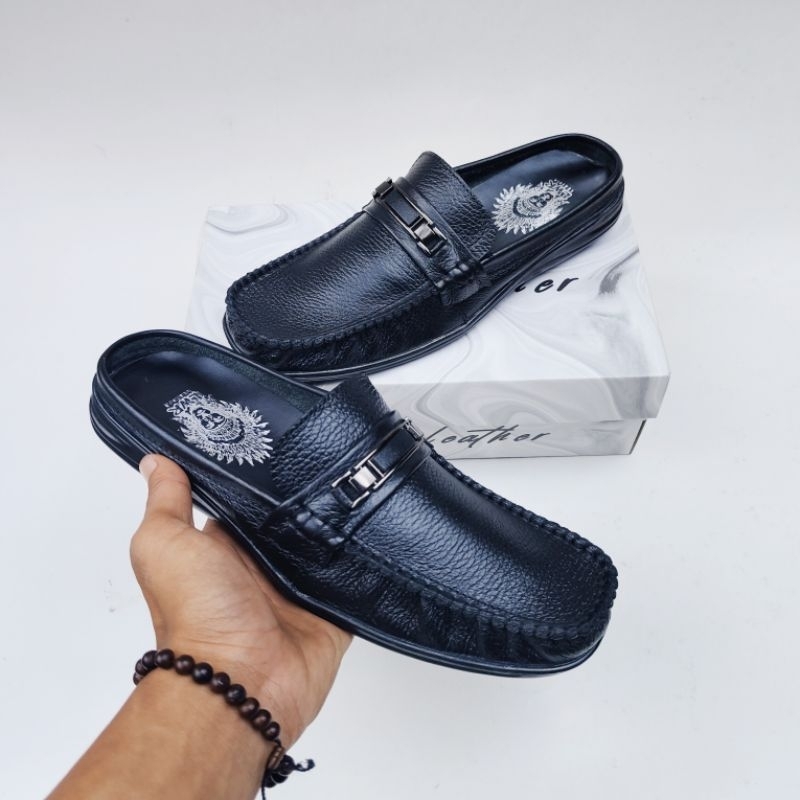 Jual Sepatu Sandal Pria Kulit Asli|Sepatu Slop Selop Pria Kulit