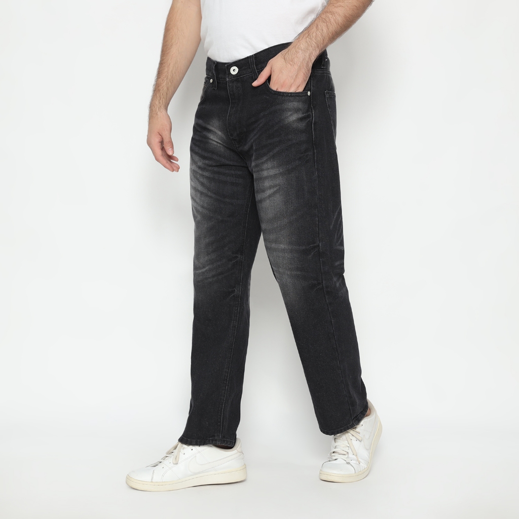 Jual Trondheim Celana Jeans Denim Regular Loose Fit Slava Hitam ...
