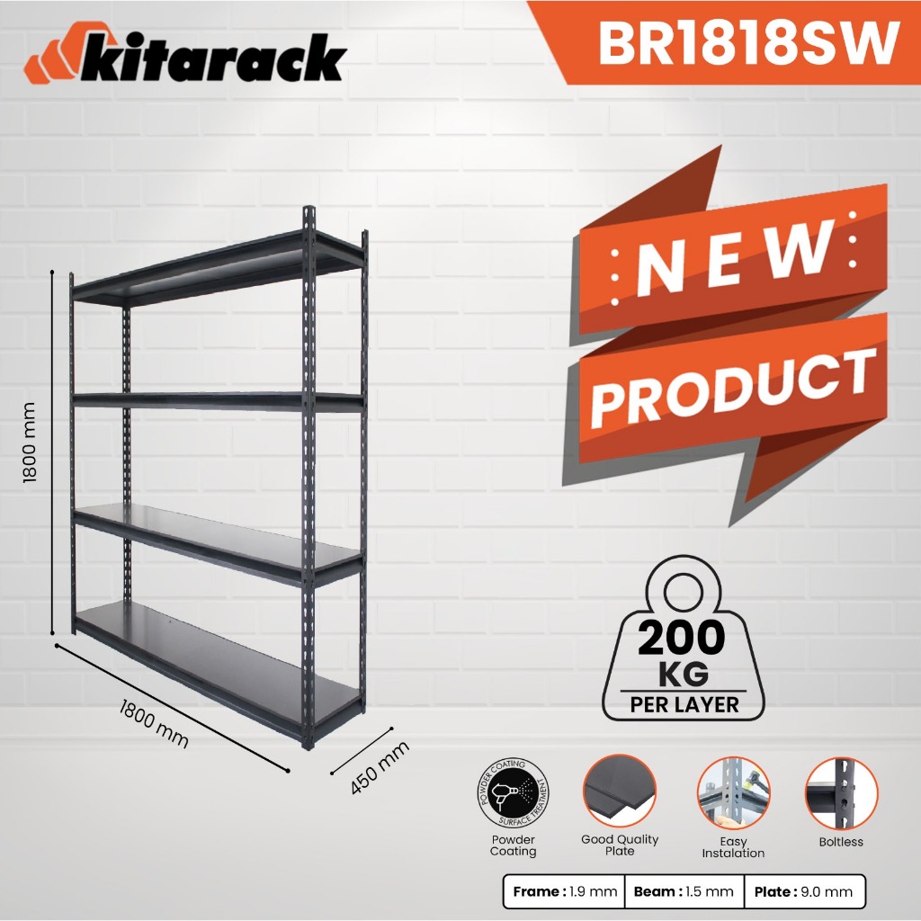 Jual Rack Gudang BR1818SW KITARACK 200KG 4 Layer Boltless Rack Wood ...