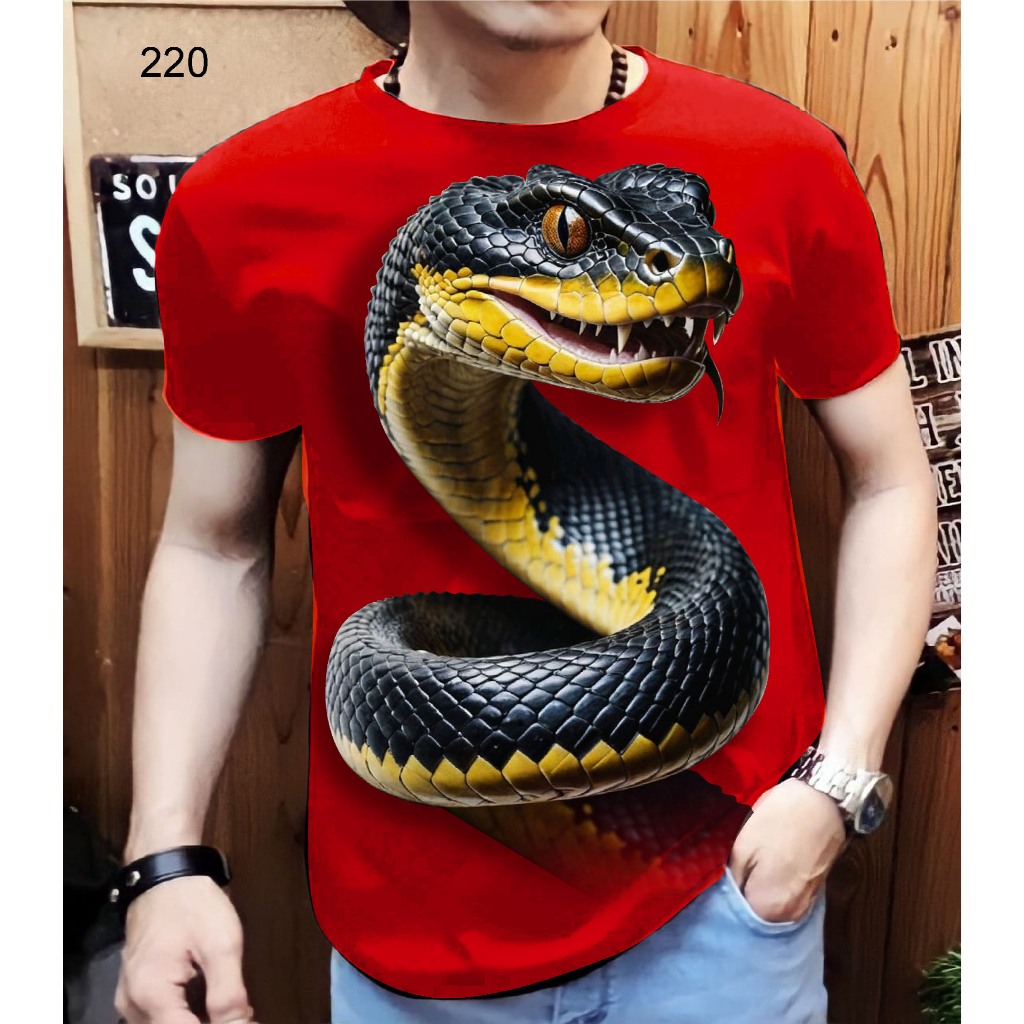 Jual Kaos Distro Pria Motif Merah Ular Hitam | Shopee Indonesia