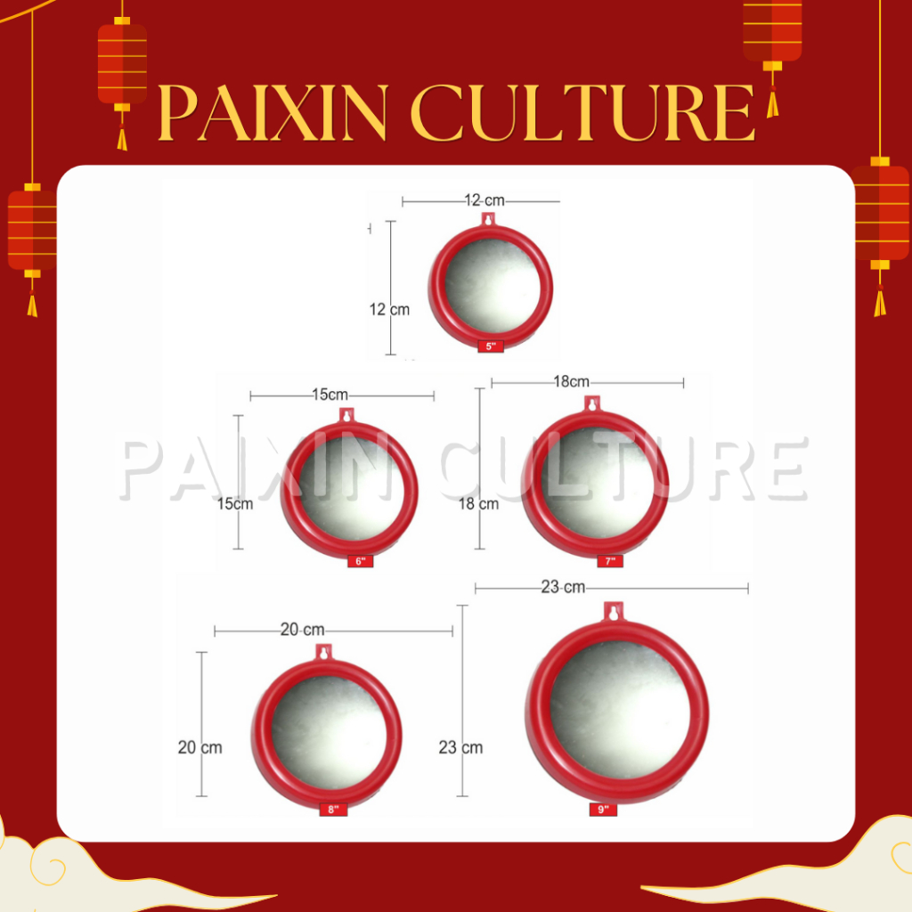 Jual Kaca Cermin Fengshui Pakwa Bulat Cembung / Cekung Merah | Shopee ...