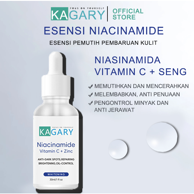 KAGARY Brightening Serum 10% Niacinamide 5% Vitamin C 1% Zinc Brightening & Anti-Aging Serum