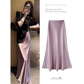 Rok Resleting Elegan Tampil Stylish Saat Lebaran Rok Satin Reine Korean Satin Skirt Maxi Satin