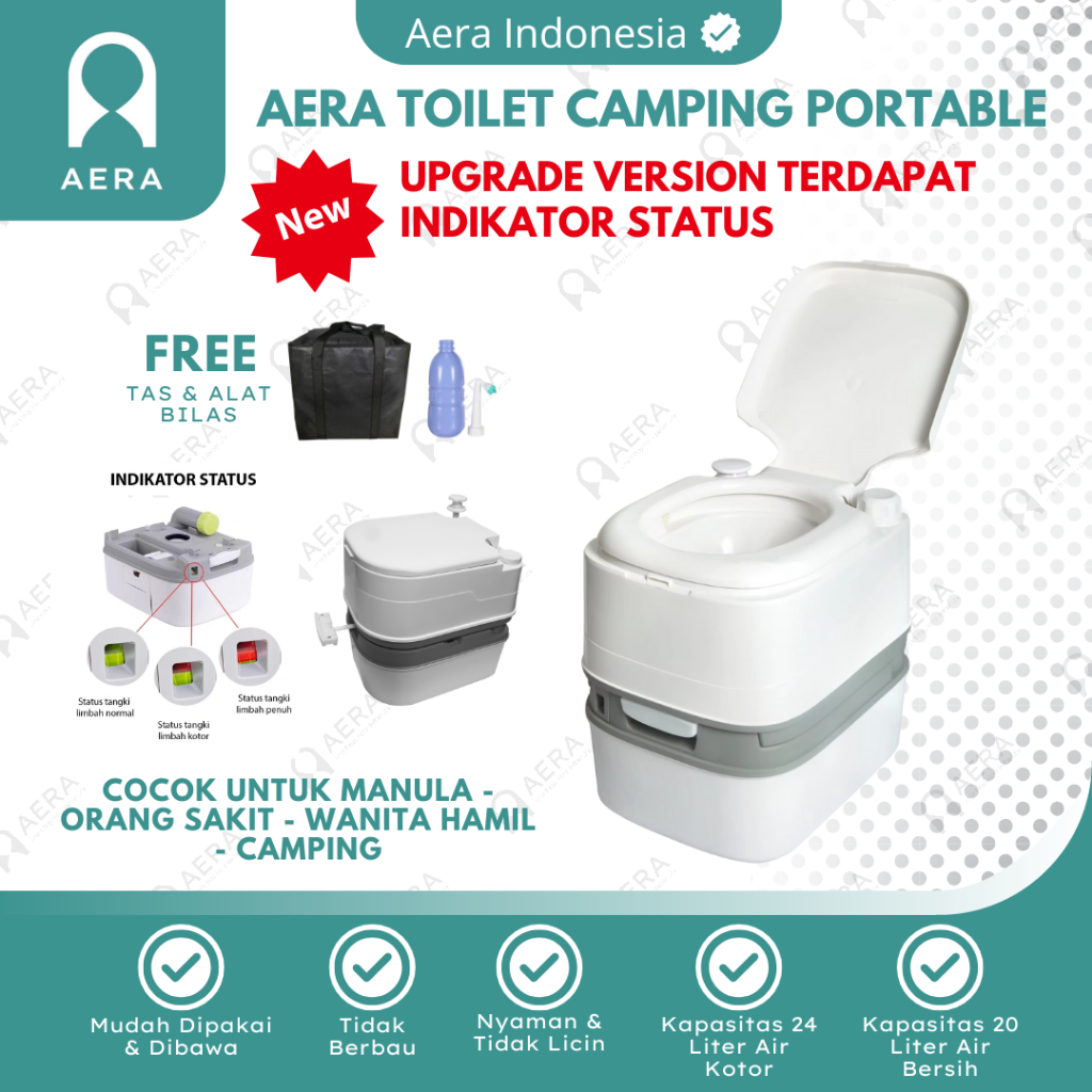 Toilet Camping Outdoor Portable 24 Liter Bisa Flush | Toilet Duduk Portable Untuk Dewasa / Manula / Ibu Hamil / Lansia / Outdoor WC | Toilet Portable Travel Flush Water