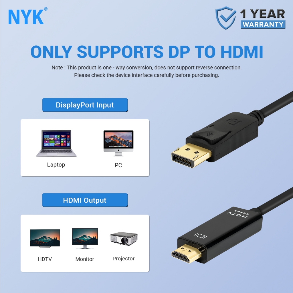 NYK Kabel DP to HDMI 1.8 Meter Cable COD (6)