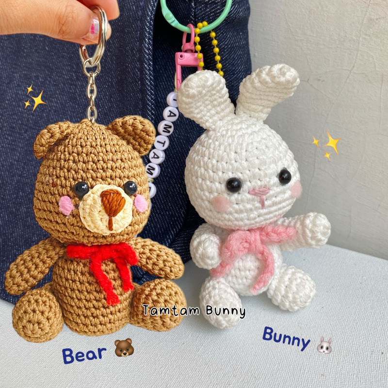 Jual Gantungan Kunci Boneka Rajut Kelinci dan beruang Keychain Lucu ...