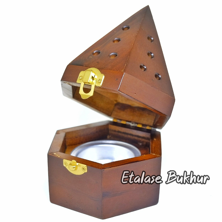Jual Wadah Buhur Kayu Tempat Pembakaran Dupa Segi Enam Model Krucut