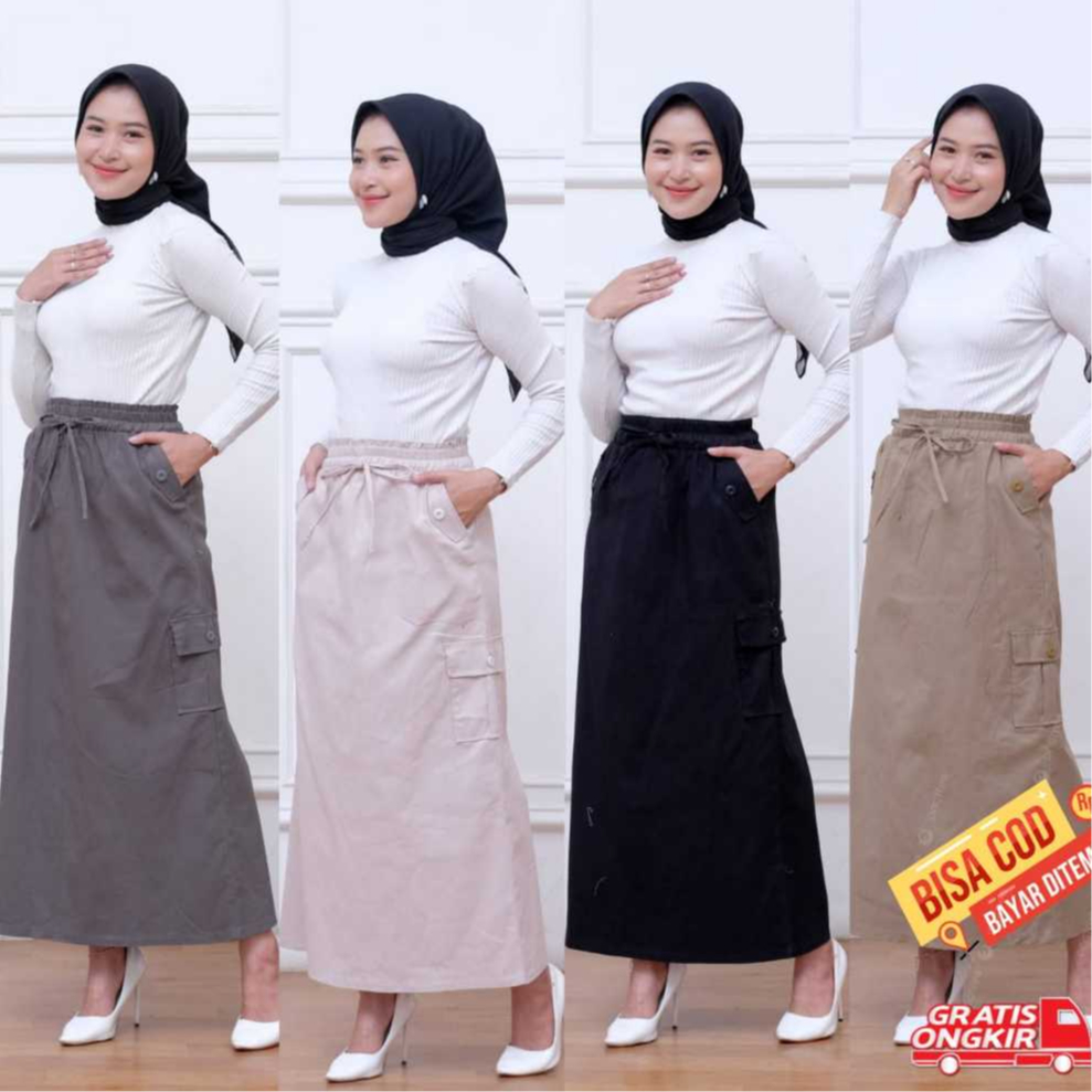 Jual [Bisa COD]Rok Cargo Twill Combed Rok Kargo Skrit//Rok Cewek Serut ...