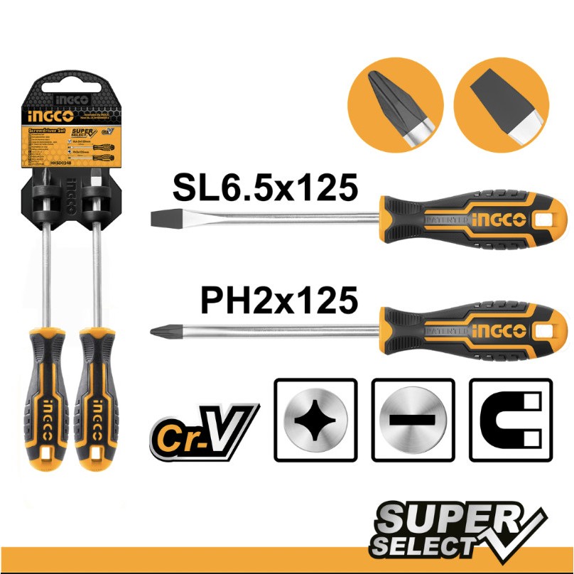 Jual 2-Pcs Screwdriver Set (+-) INGCO HKSD0248 Paket Obeng Plus Minus ...