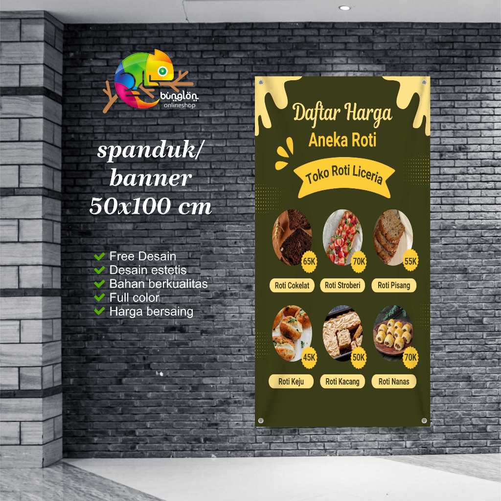 Jual Cetak Spanduk Banner Hijau Kuning Kreatif Daftar Harga Toko Roti ...