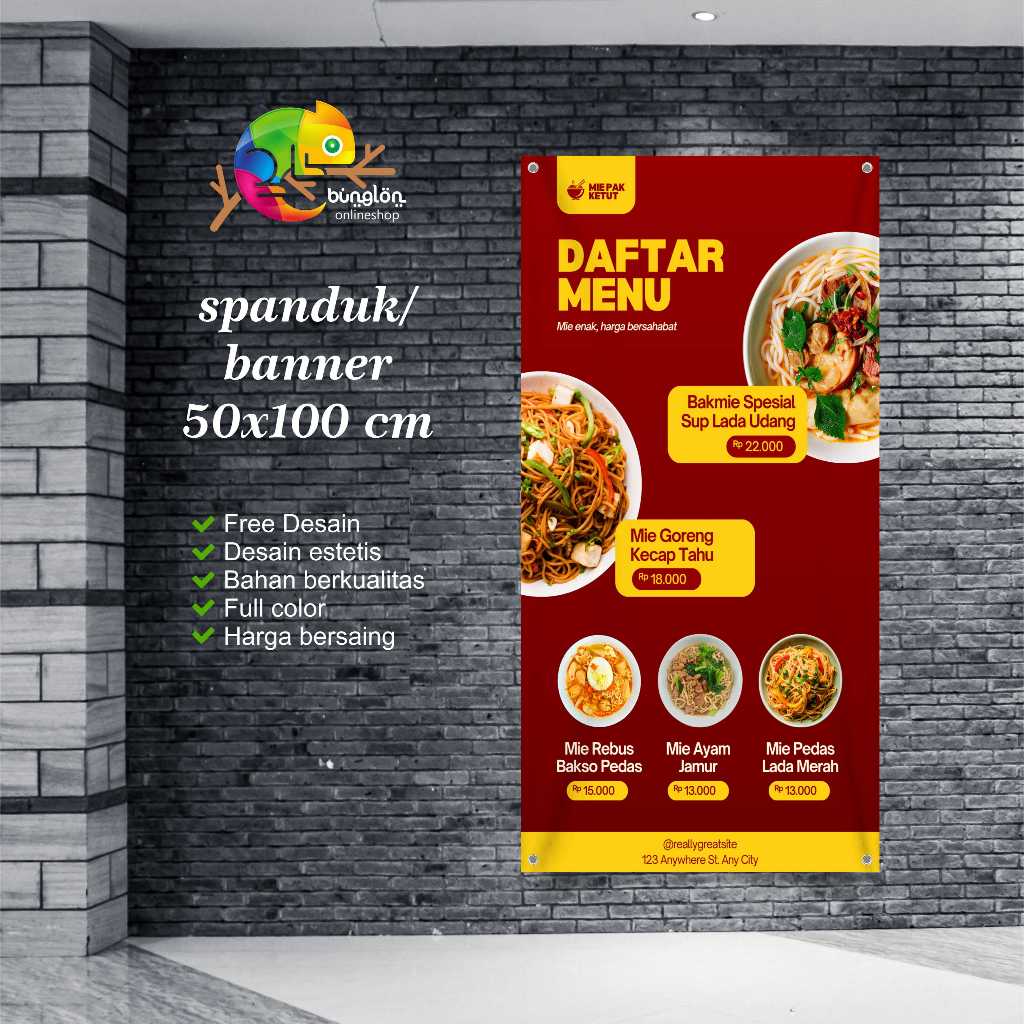 Jual Cetak Spanduk Banner Menu Warung Mie Sederhana Kuning dan Merah ...