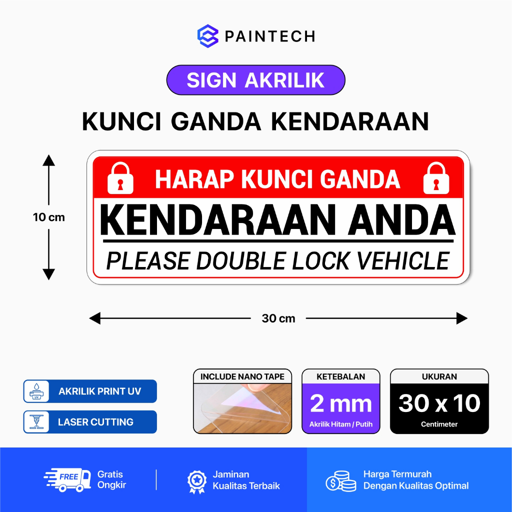 Jual Sign Akrilik Kunci Ganda Kendaraan Akrilik Print UV Signage Ukuran ...