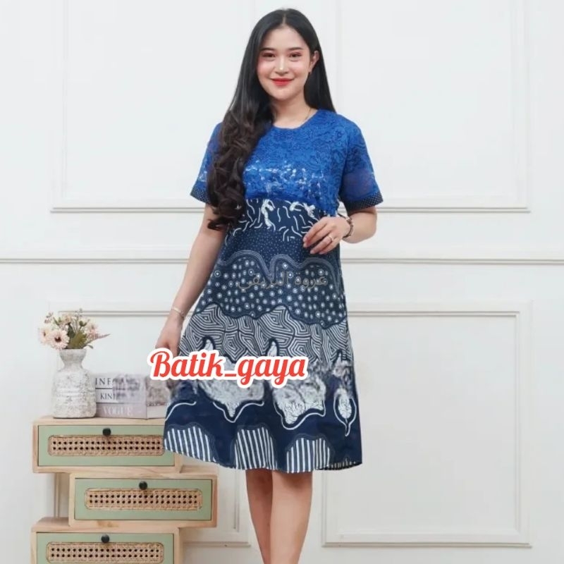 Jual dress batik kombinasi brokat baju kerja wanita batik