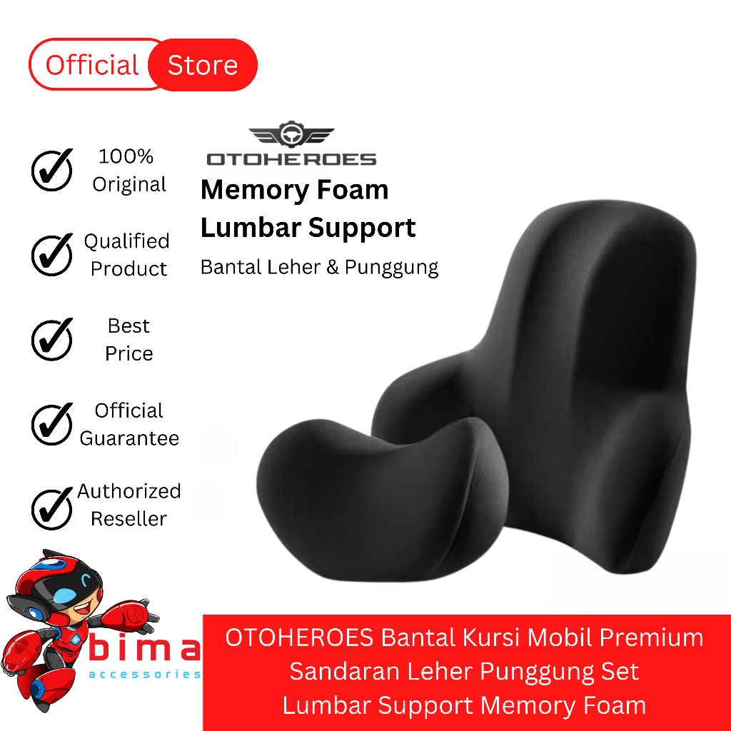OTOHEROES Bantal Kursi Mobil Premium Sandaran Leher Punggung Set Tulang Lumbar Support Memory Foam