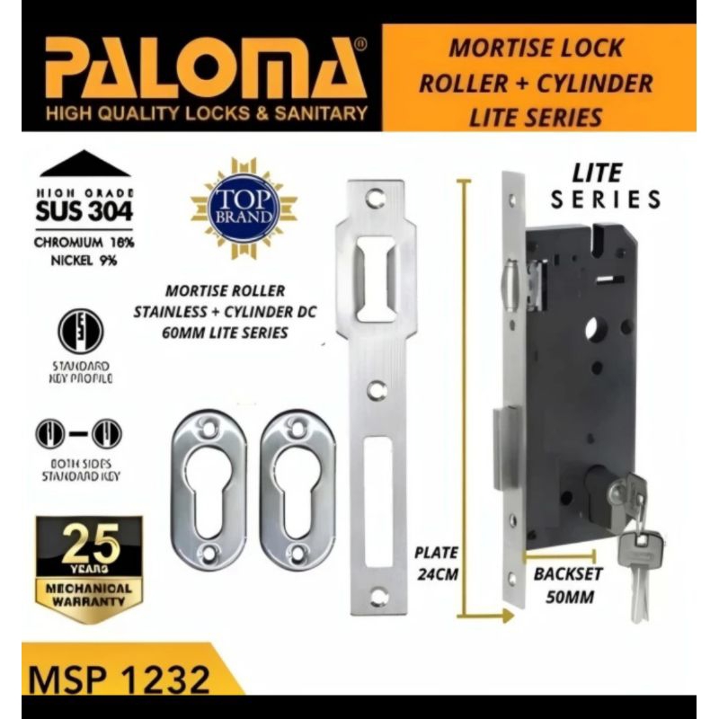 Jual PALOMA MSP 1232 MORTISE LOCK SET + CYLINDER BODY BACKSET 50MM ...